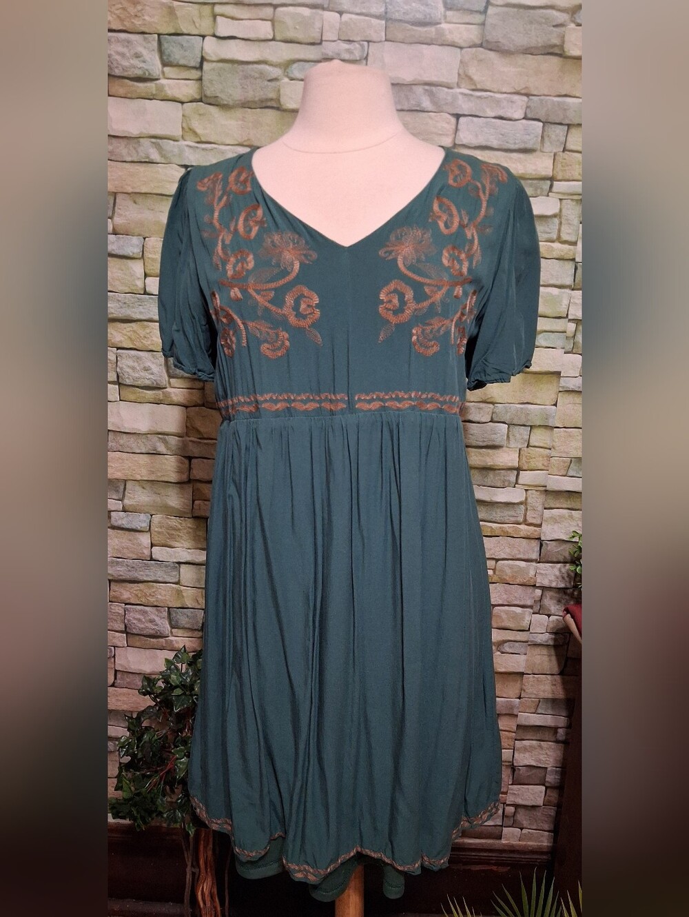 Polagram Teal Midi Dress with Rust Embroidery
